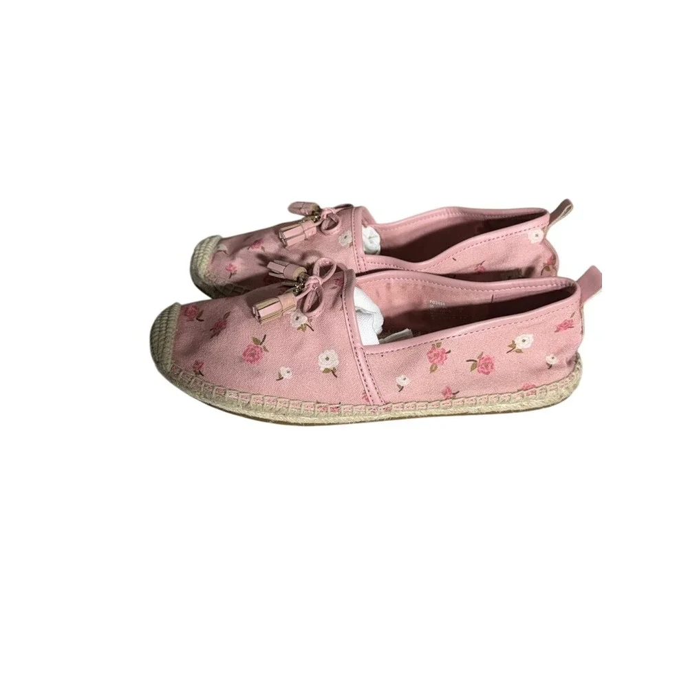 Coach FG3456 Pink Floral Rose Canvas Espadrille Flats Tassel Bow Shoes Mens 7.5B